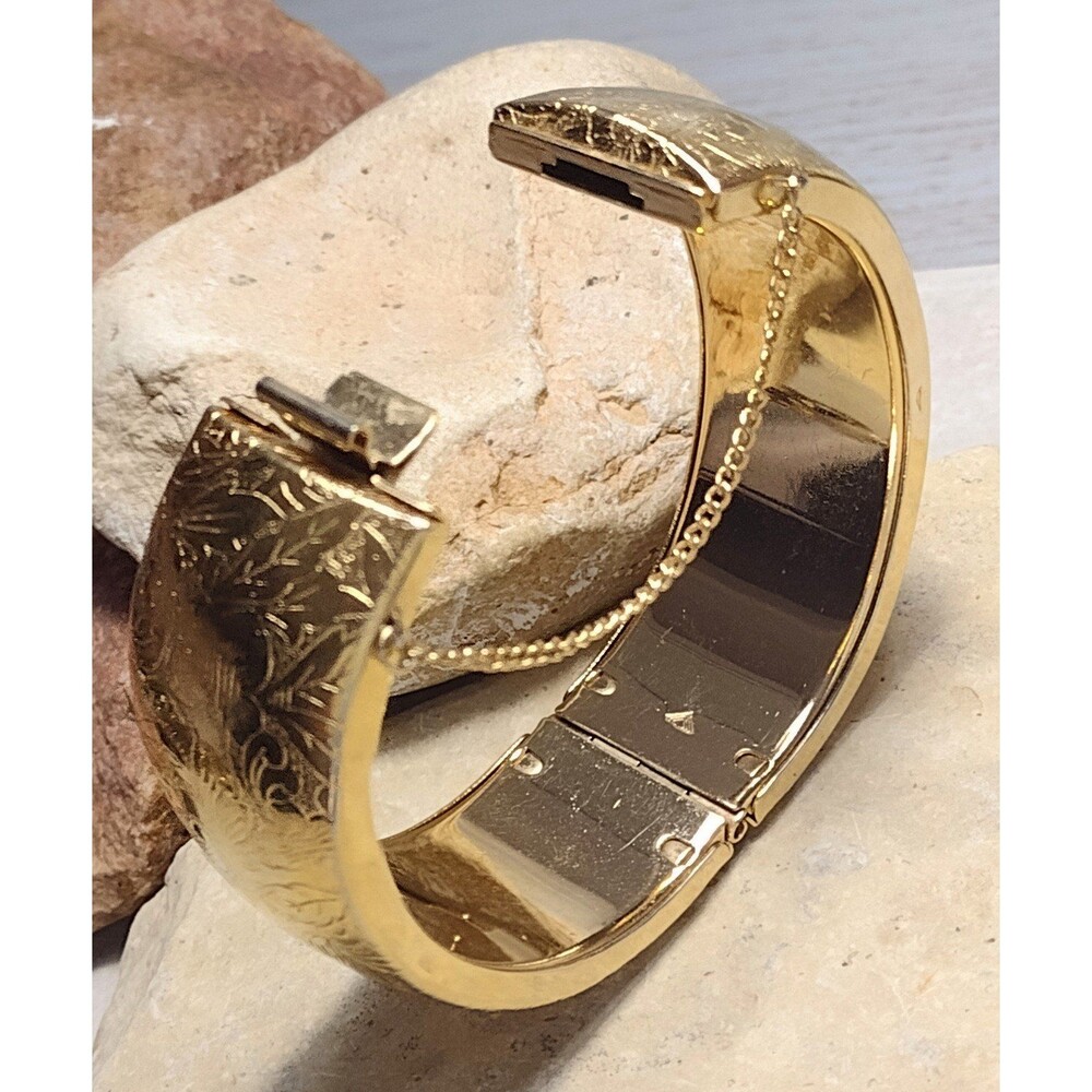 14k Gold Plated Embossed Hinged Bangle Bracelet Hallmarked 61g - Picture 5 of 10